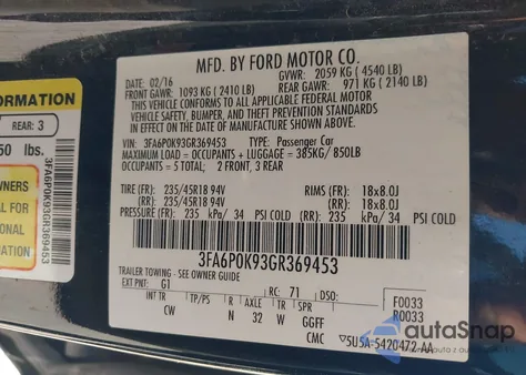 2016 Ford Fusion Titanium from USA, damaged, VIN 3FA6P0K93GR369453